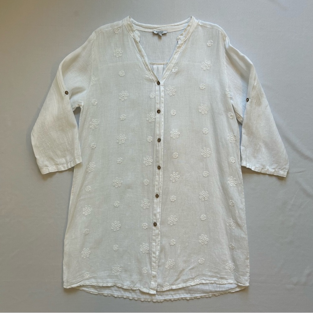 Rosemarine 100% Linen Shirt Dress Beach Cover Up White Large